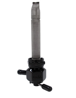 Single Outlet Reserve Hex Valve, 22mm(H-D) 1000 Series, 5/16" hose barb-Black Chrome